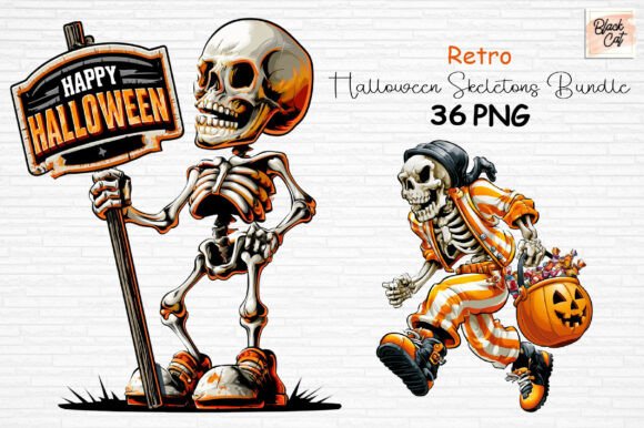 Download Retro Halloween Skeletons PNG Bundle - Retro halloween Collection