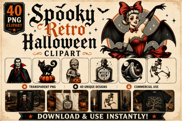Download Retro Halloween Clipart Collection Vol.3 - Retro halloween Collection