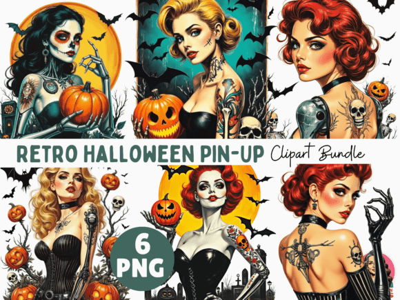Download Retro Halloween Pin-Up | 6 PNG Bundle - Premium Resources