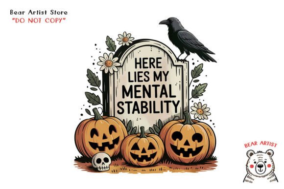 Download Here Lies My Mental Stability, Retro Halloween PNG - Retro halloween Collection